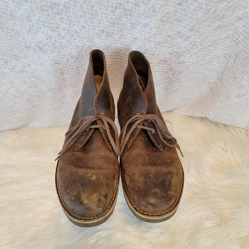 Clarks Men's Chukka Desert Boots Ankle Lace‎ Up Brown Leather 12 Shoe Distressed